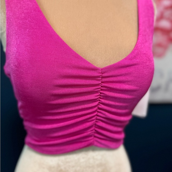 Naked Wardrobe Cropped Metallic Pink Ruched Sleeveless Top M. 2 for $20.00 - Picture 3 of 5